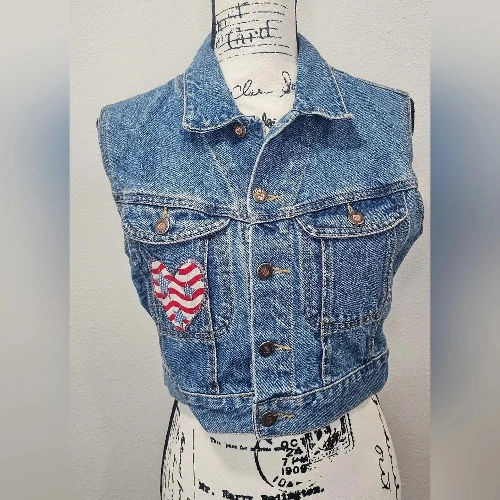 Vintage 90s Billy Blues Denim Vest Pockets Womens Size Medium USA Made - Picture 1 of 13